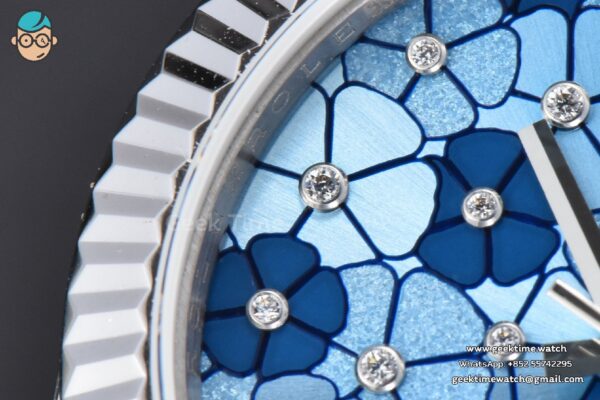 DateJust 31MM 904L GMF Fluted Bezel Blue Flowers Dial Oyster Bracelet A2824 - Image 5