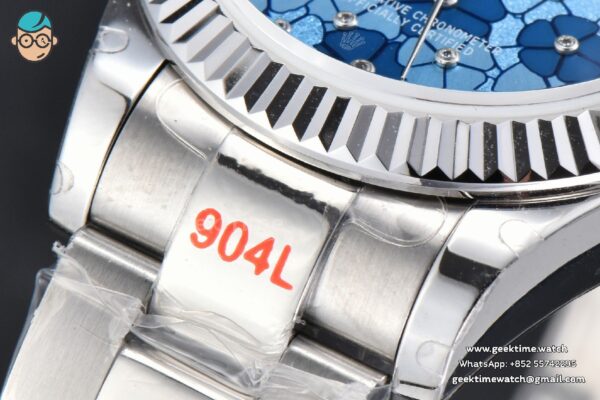 DateJust 31MM 904L GMF Fluted Bezel Blue Flowers Dial Oyster Bracelet A2824 - Image 9