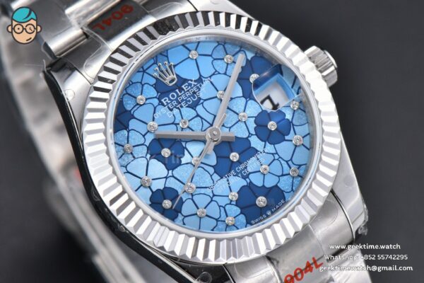 DateJust 31MM 904L GMF Fluted Bezel Blue Flowers Dial Oyster Bracelet A2824 - Image 11