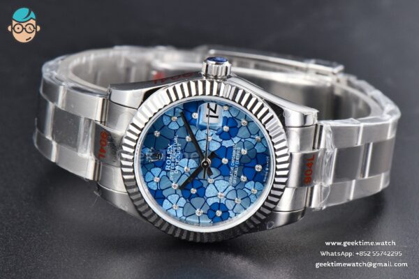 DateJust 31MM 904L GMF Fluted Bezel Blue Flowers Dial Oyster Bracelet A2824 - Image 14
