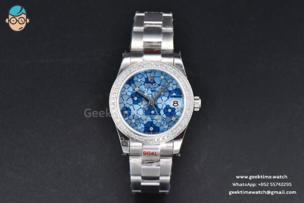 DateJust 31MM 904L GMF Diamond Bezel Blue Flowers Dial Oyster Bracelet A2824 - Image 2