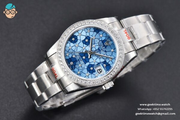 DateJust 31MM 904L GMF Diamond Bezel Blue Flowers Dial Oyster Bracelet A2824 - Image 3