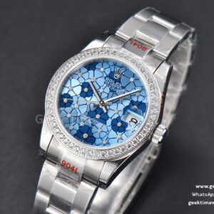 DateJust 31MM 904L GMF Diamond Bezel Blue Flowers Dial Oyster Bracelet A2824