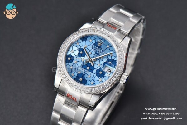 DateJust 31MM 904L GMF Diamond Bezel Blue Flowers Dial Oyster Bracelet A2824