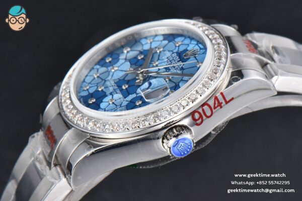 DateJust 31MM 904L GMF Diamond Bezel Blue Flowers Dial Oyster Bracelet A2824 - Image 10