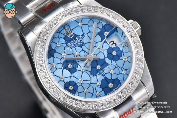 DateJust 31MM 904L GMF Diamond Bezel Blue Flowers Dial Oyster Bracelet A2824 - Image 11