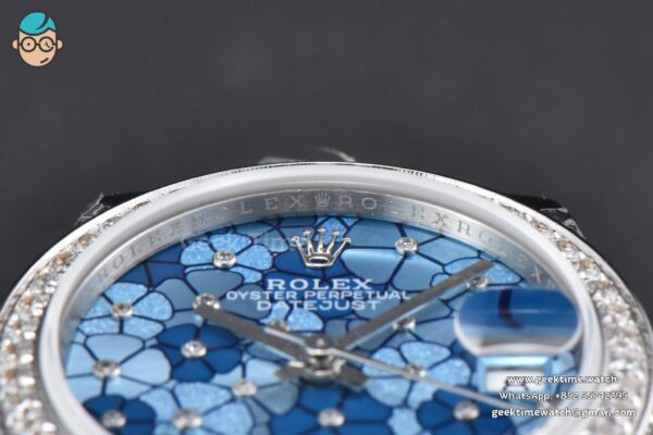 DateJust 31MM 904L GMF Diamond Bezel Blue Flowers Dial Oyster Bracelet A2824 - Image 12
