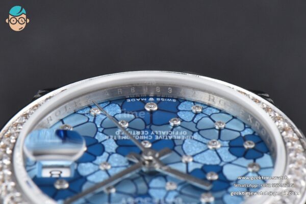 DateJust 31MM 904L GMF Diamond Bezel Blue Flowers Dial Oyster Bracelet A2824 - Image 13