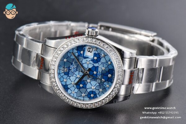 DateJust 31MM 904L GMF Diamond Bezel Blue Flowers Dial Oyster Bracelet A2824 - Image 14