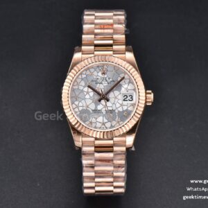 DateJust 31mm 904L RG GMF lunette cannelée cadran fleurs argentées bracelet President A2824