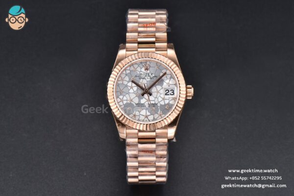 DateJust 31MM 904L RG GMF Fluted Bezel Silver Flowers Dial President Bracelet A2824 - Image 2