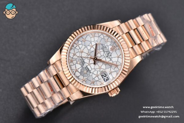 DateJust 31MM 904L RG GMF Fluted Bezel Silver Flowers Dial President Bracelet A2824 - Image 3