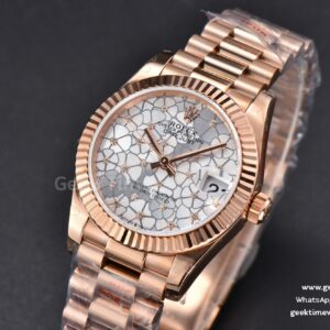 DateJust 31MM 904L RG GMF Fluted Bezel Silver Flowers Dial President Bracelet A2824