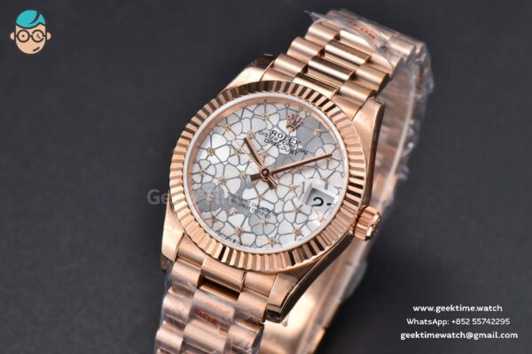 DateJust 31MM 904L RG GMF Fluted Bezel Silver Flowers Dial President Bracelet A2824