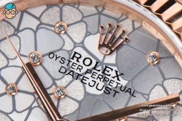 DateJust 31MM 904L RG GMF Fluted Bezel Silver Flowers Dial President Bracelet A2824 - Image 4