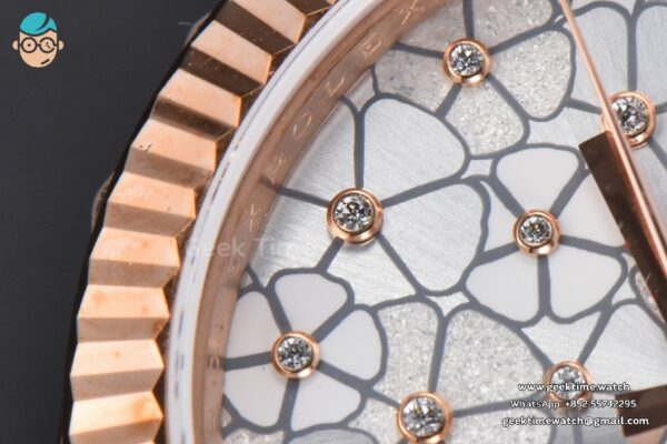 DateJust 31MM 904L RG GMF Fluted Bezel Silver Flowers Dial President Bracelet A2824 - Image 5