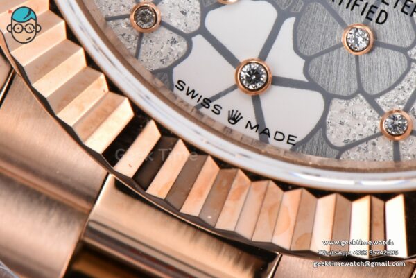 DateJust 31MM 904L RG GMF Fluted Bezel Silver Flowers Dial President Bracelet A2824 - Image 7