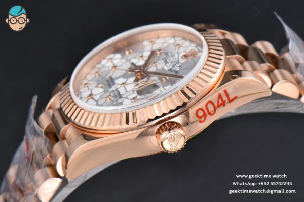 DateJust 31MM 904L RG GMF Fluted Bezel Silver Flowers Dial President Bracelet A2824 - Image 10