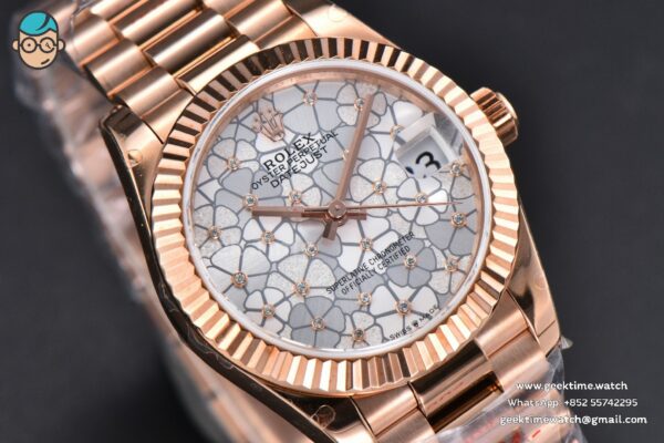 DateJust 31MM 904L RG GMF Fluted Bezel Silver Flowers Dial President Bracelet A2824 - Image 11
