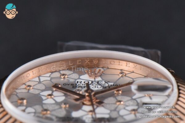 DateJust 31MM 904L RG GMF Fluted Bezel Silver Flowers Dial President Bracelet A2824 - Image 12