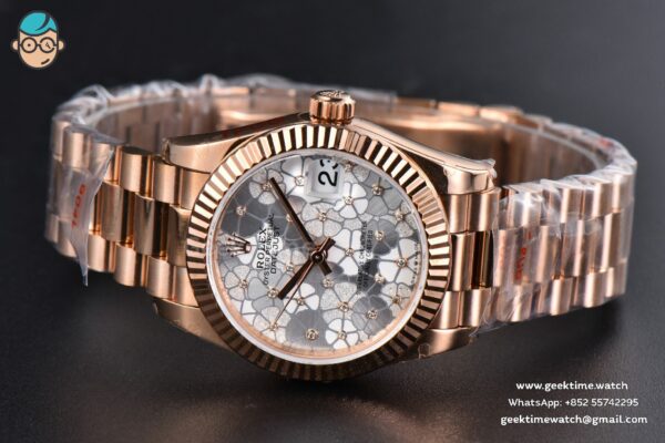 DateJust 31MM 904L RG GMF Fluted Bezel Silver Flowers Dial President Bracelet A2824 - Image 14