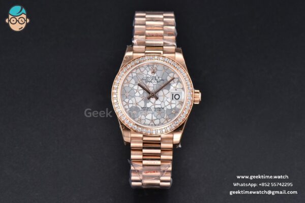 DateJust 31MM 904L RG GMF Diamond Bezel Silver Flowers Dial President Bracelet A2824 - Image 2