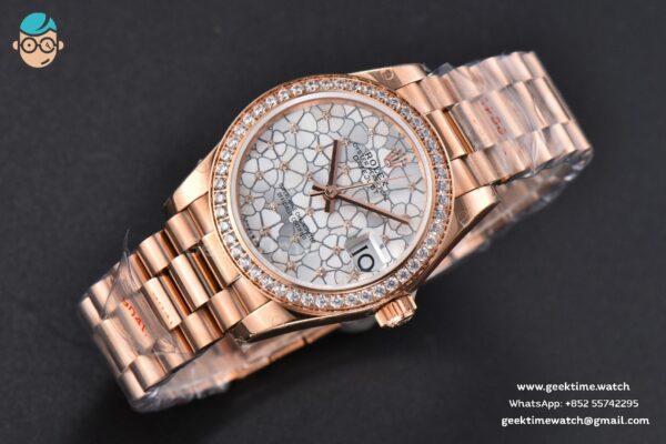 DateJust 31MM 904L RG GMF Diamond Bezel Silver Flowers Dial President Bracelet A2824 - Image 3