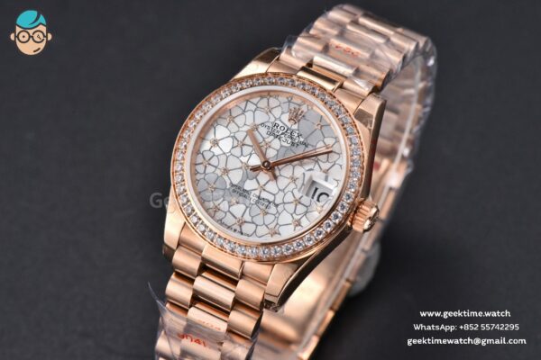 DateJust 31MM 904L RG GMF Diamond Bezel Silver Flowers Dial President Bracelet A2824