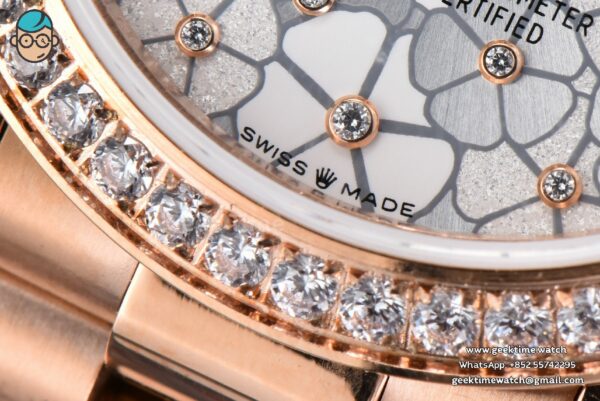 DateJust 31MM 904L RG GMF Diamond Bezel Silver Flowers Dial President Bracelet A2824 - Image 7