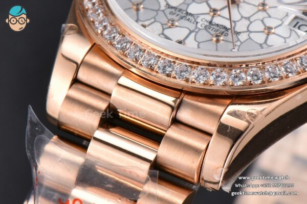 DateJust 31MM 904L RG GMF Diamond Bezel Silver Flowers Dial President Bracelet A2824 - Image 9