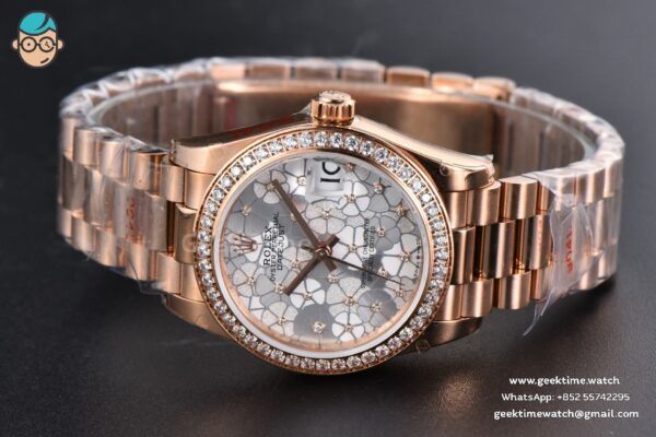 DateJust 31MM 904L RG GMF Diamond Bezel Silver Flowers Dial President Bracelet A2824 - Image 10