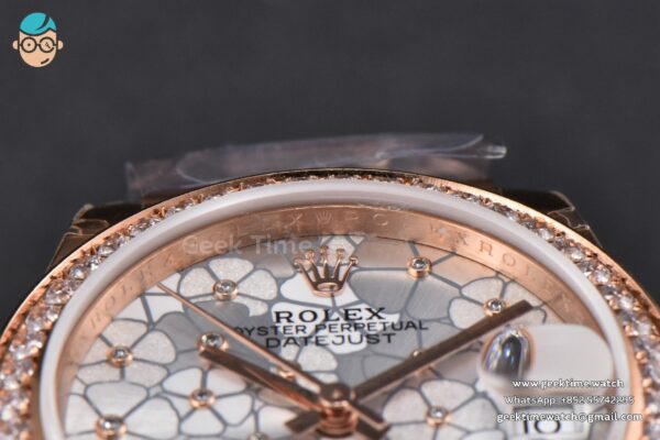 DateJust 31MM 904L RG GMF Diamond Bezel Silver Flowers Dial President Bracelet A2824 - Image 12