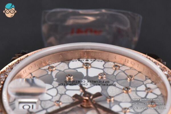DateJust 31MM 904L RG GMF Diamond Bezel Silver Flowers Dial President Bracelet A2824 - Image 13
