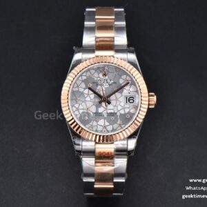 DateJust 31mm 904L RG/SS GMF lunette cannelée cadran fleurs argentées bracelet Oyster A2824