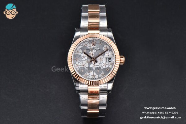 DateJust 31MM 904L RG/SS GMF Fluted Bezel Silver Flowers Dial Oyster Bracelet A2824 - Image 2
