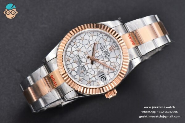 DateJust 31MM 904L RG/SS GMF Fluted Bezel Silver Flowers Dial Oyster Bracelet A2824 - Image 3