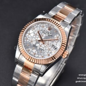 DateJust 31MM 904L RG/SS GMF Fluted Bezel Silver Flowers Dial Oyster Bracelet A2824