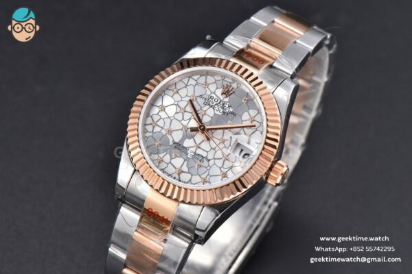 DateJust 31MM 904L RG/SS GMF Fluted Bezel Silver Flowers Dial Oyster Bracelet A2824