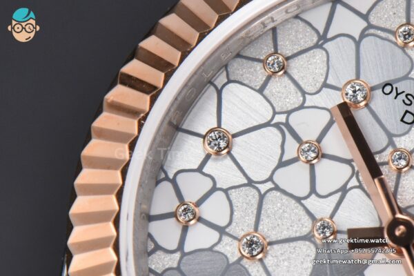 DateJust 31MM 904L RG/SS GMF Fluted Bezel Silver Flowers Dial Oyster Bracelet A2824 - Image 5