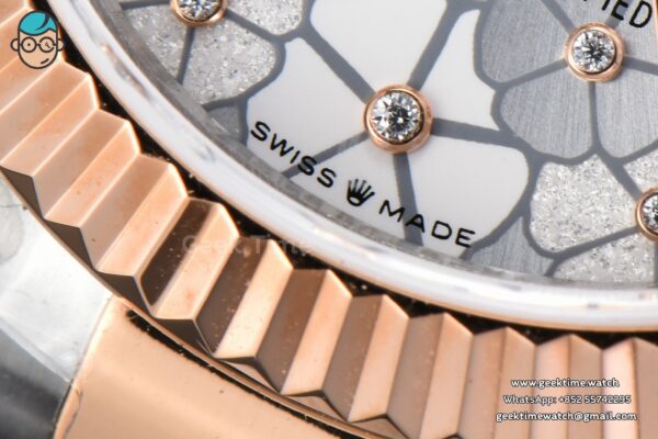 DateJust 31MM 904L RG/SS GMF Fluted Bezel Silver Flowers Dial Oyster Bracelet A2824 - Image 7