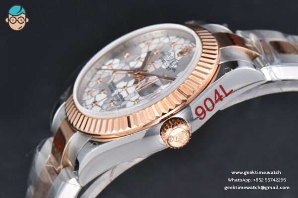 DateJust 31MM 904L RG/SS GMF Fluted Bezel Silver Flowers Dial Oyster Bracelet A2824 - Image 10