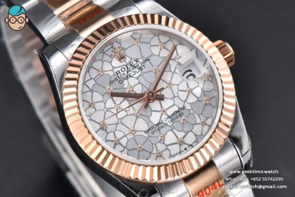 DateJust 31MM 904L RG/SS GMF Fluted Bezel Silver Flowers Dial Oyster Bracelet A2824 - Image 11