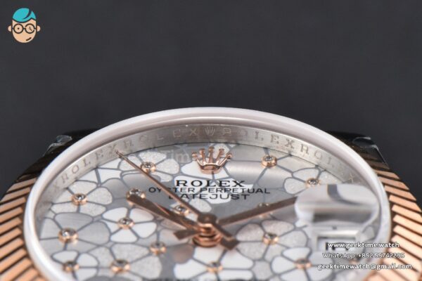 DateJust 31MM 904L RG/SS GMF Fluted Bezel Silver Flowers Dial Oyster Bracelet A2824 - Image 12