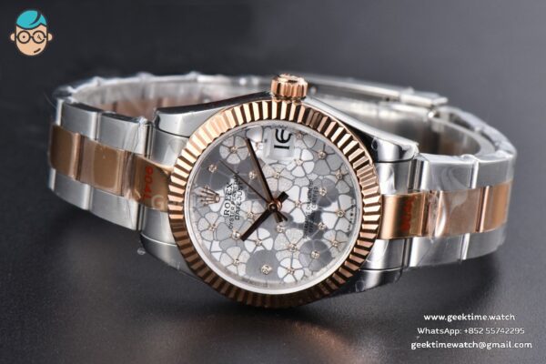 DateJust 31MM 904L RG/SS GMF Fluted Bezel Silver Flowers Dial Oyster Bracelet A2824 - Image 14