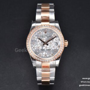 DateJust 31mm 904L RG/SS GMF lunette diamants cadran fleurs argentées bracelet Jubilee A2824