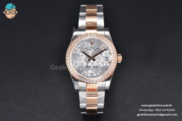 DateJust 31MM 904L RG/SS GMF Diamond Bezel Silver Flowers Dial Jubilee Bracelet A2824 - Image 2