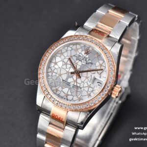 DateJust 31MM 904L RG/SS GMF Diamond Bezel Silver Flowers Dial Jubilee Bracelet A2824