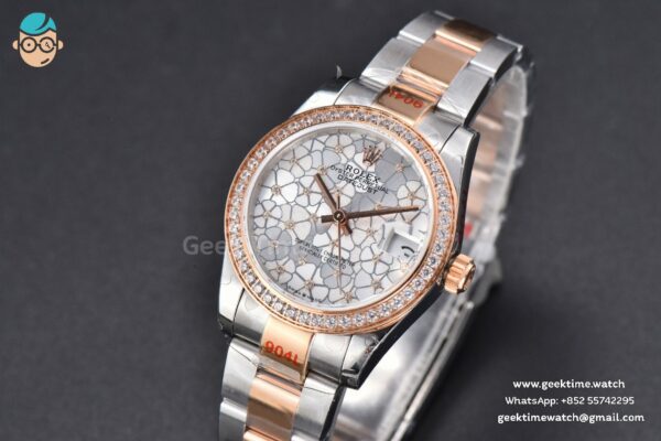 DateJust 31MM 904L RG/SS GMF Diamond Bezel Silver Flowers Dial Jubilee Bracelet A2824