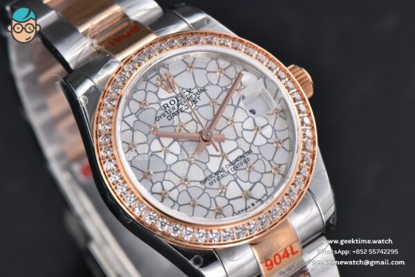 DateJust 31MM 904L RG/SS GMF Diamond Bezel Silver Flowers Dial Jubilee Bracelet A2824 - Image 11