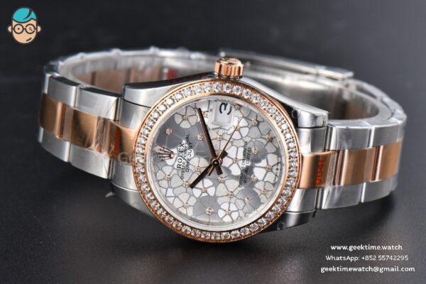 DateJust 31MM 904L RG/SS GMF Diamond Bezel Silver Flowers Dial Jubilee Bracelet A2824 - Image 14